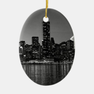 Schwarz-weiße Skyscaper-Silhouette in New York Keramikornament