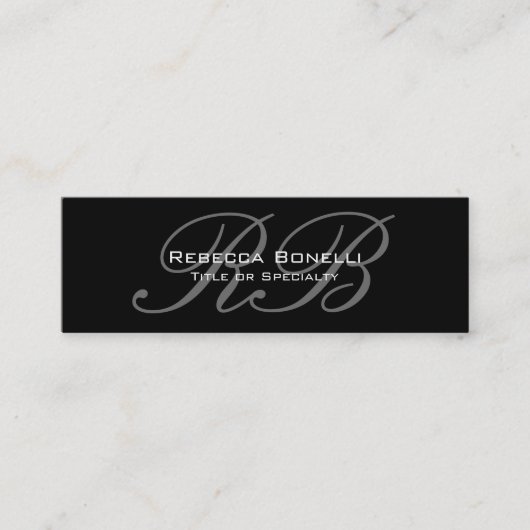 Schwarz-weiße Slide Script Monogram Business Card Mini Visitenkarte (Vorderseite)