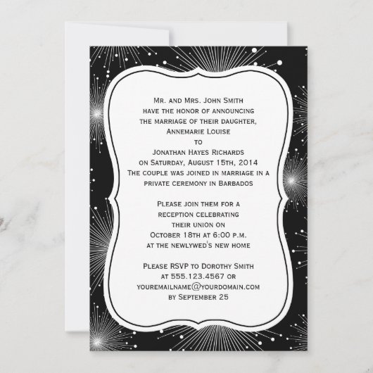 Schwarz-weiße Sonnenaufgänge Feuerwerk Empfang nur Einladung (Vorderseite)