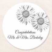 Schwarz-weiße Sonnenblumenpapier-Untersetzer für H Runder Pappuntersetzer (Vorderseite)