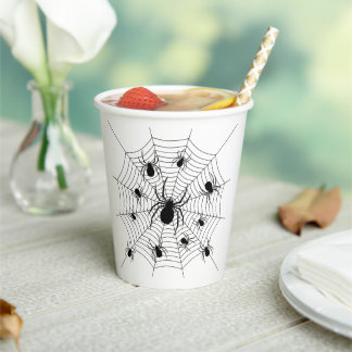 Schwarz-weiße Spinnen Spinnennetz Halloween-Muster Pappbecher