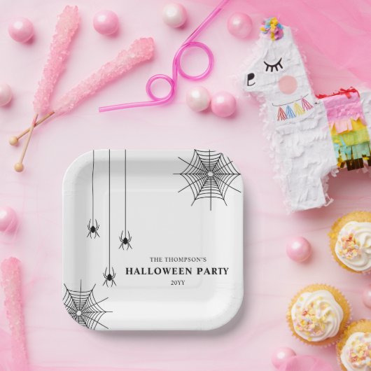 Schwarz-weiße Spinnen und schnelles Halloween Pappteller (Party)