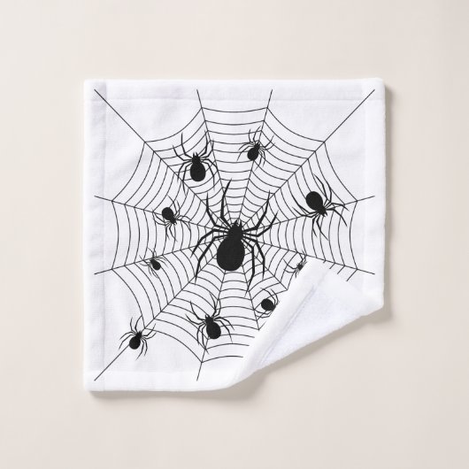Schwarz-weiße Spinnennetzmuster Halloween Badhandtuch Set (Waschlappen)