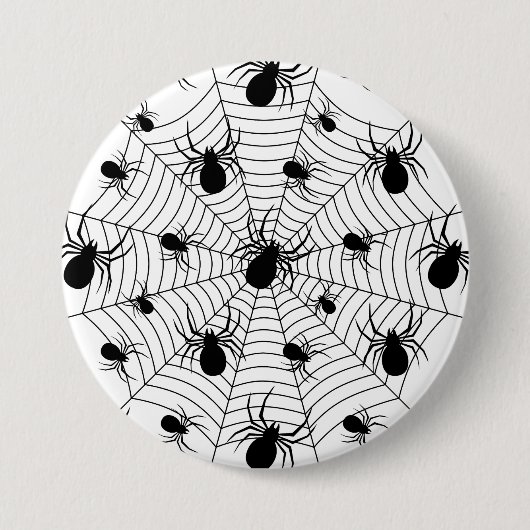 Schwarz-weiße Spinnennetzmuster Halloween Button (Vorderseite)