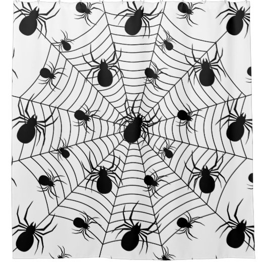 Schwarz-weiße Spinnennetzmuster Halloween Duschvorhang (Vorderseite)