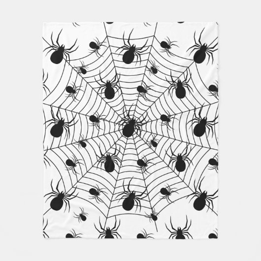 Schwarz-weiße Spinnennetzmuster Halloween Fleecedecke (Vorderseite)