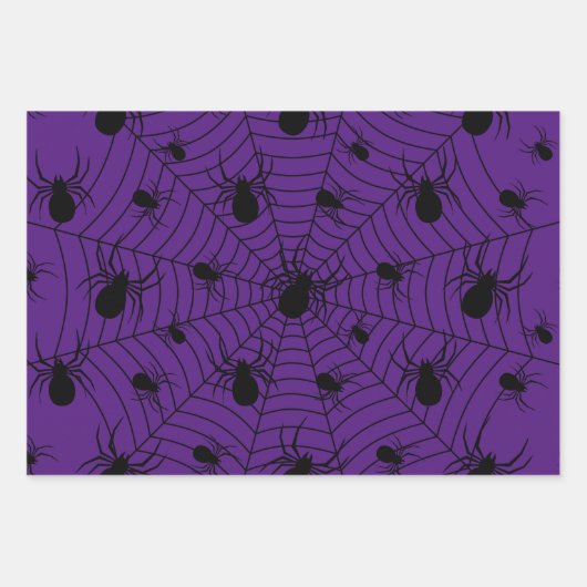 Schwarz-weiße Spinnennetzmuster Halloween Geschenkpapier Set (Vorderseite 2)