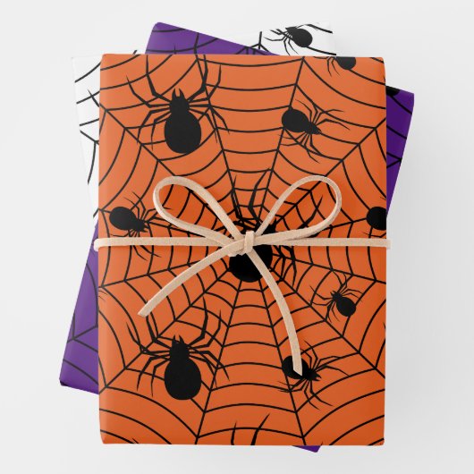Schwarz-weiße Spinnennetzmuster Halloween Geschenkpapier Set (Beispiel)