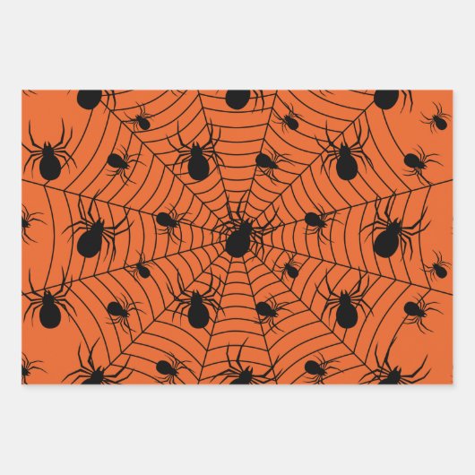 Schwarz-weiße Spinnennetzmuster Halloween Geschenkpapier Set (Vorderseite)