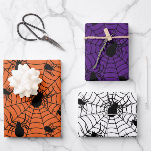 Schwarz-weiße Spinnennetzmuster Halloween Geschenkpapier Set