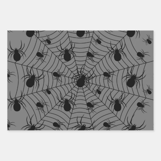 Schwarz-weiße Spinnennetzmuster Halloween Geschenkpapier Set (Vorderseite 3)
