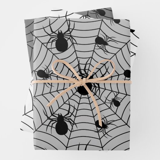 Schwarz-weiße Spinnennetzmuster Halloween Geschenkpapier Set (Beispiel)