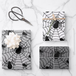 Schwarz-weiße Spinnennetzmuster Halloween Geschenkpapier Set