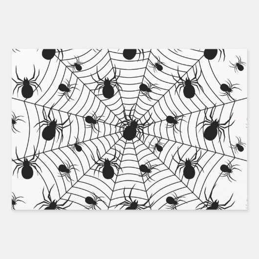 Schwarz-weiße Spinnennetzmuster Halloween Geschenkpapier Set (Vorderseite 2)
