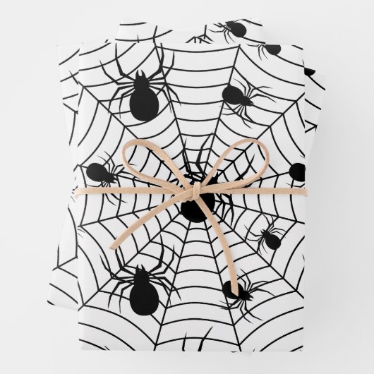 Schwarz-weiße Spinnennetzmuster Halloween Geschenkpapier Set (Beispiel)