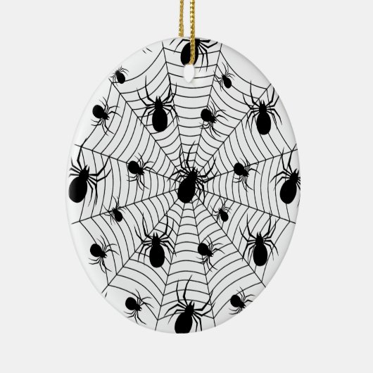 Schwarz-weiße Spinnennetzmuster Halloween Keramik Ornament (Rechts)