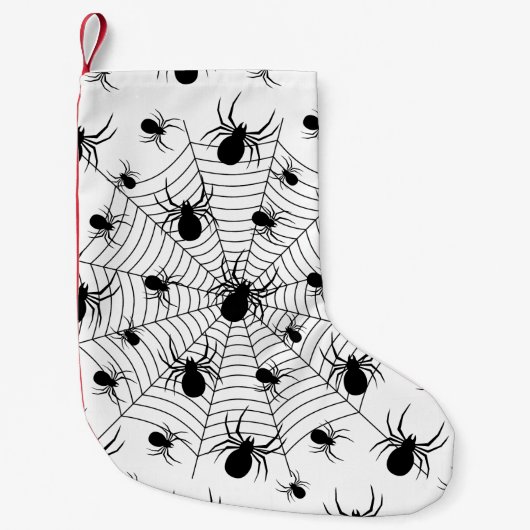 Schwarz-weiße Spinnennetzmuster Halloween Kleiner Weihnachtsstrumpf (Vorderseite)
