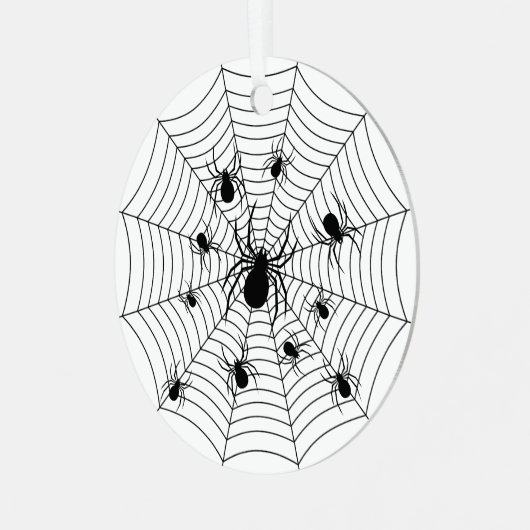Schwarz-weiße Spinnennetzmuster Halloween Ornament Aus Metall (Vorderseite links)