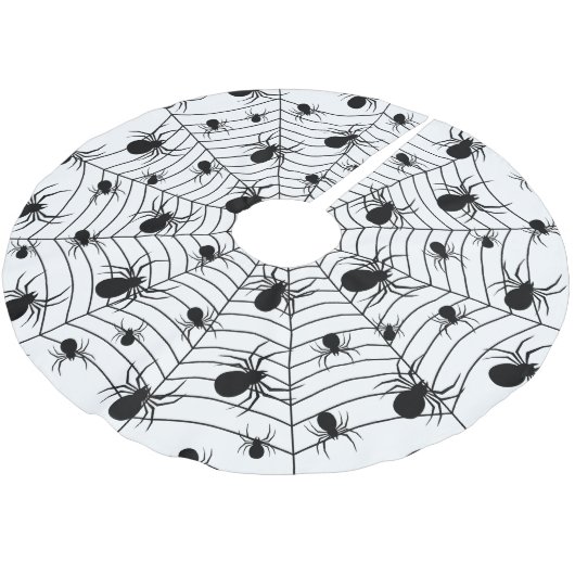 Schwarz-weiße Spinnennetzmuster Halloween Polyester Weihnachtsbaumdecke (Schrägansicht)