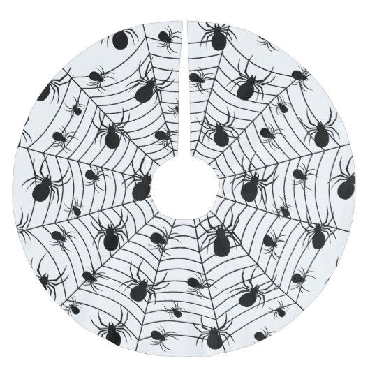 Schwarz-weiße Spinnennetzmuster Halloween Polyester Weihnachtsbaumdecke (Vorderseite)