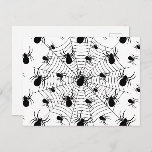 Schwarz-weiße Spinnennetzmuster Halloween Postkarte (Vorne/Hinten)