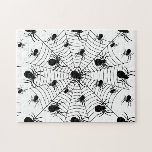 Schwarz-weiße Spinnennetzmuster Halloween Puzzle (Horizontal)