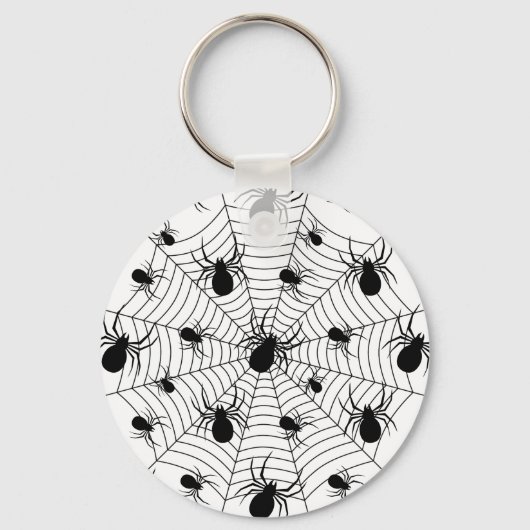Schwarz-weiße Spinnennetzmuster Halloween Schlüsselanhänger (Vorderseite)