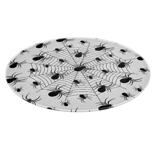 Schwarz-weiße Spinnennetzmuster Halloween Schneidebrett (Ecke)