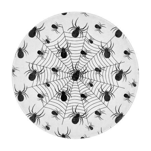 Schwarz-weiße Spinnennetzmuster Halloween Schneidebrett (Vorderseite)