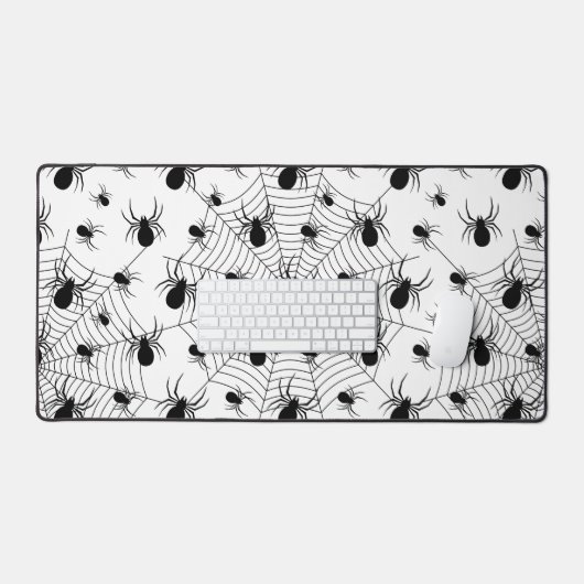 Schwarz-weiße Spinnennetzmuster Halloween Schreibtischunterlage (Tastatur & Maus)