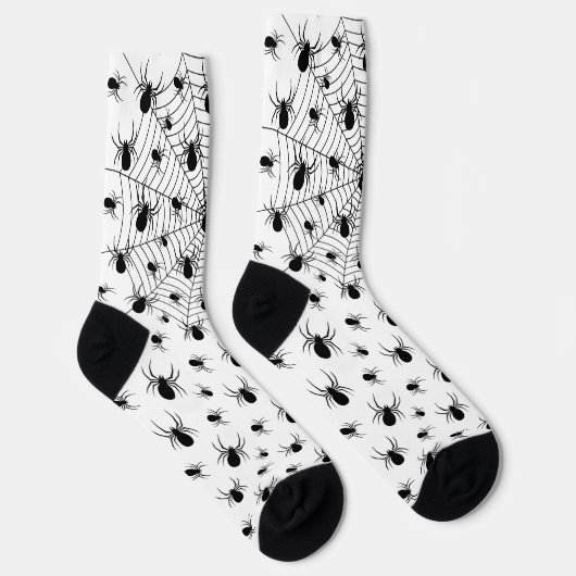 Schwarz-weiße Spinnennetzmuster Halloween Socken (Rechts)