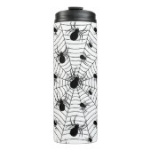 Schwarz-weiße Spinnennetzmuster Halloween Thermosbecher (Vorderseite)