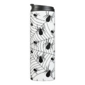 Schwarz-weiße Spinnennetzmuster Halloween Thermosbecher (Nach rechts gedreht)