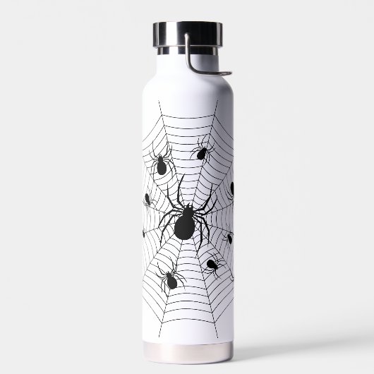 Schwarz-weiße Spinnennetzmuster Halloween Trinkflasche (Links)