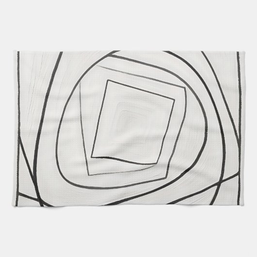 Schwarz Weiße Spirale Quadrat Abstrakt Geschirrtuch (Horizontal)