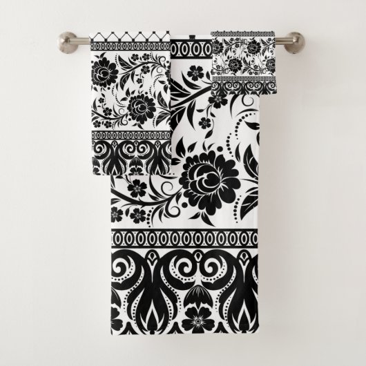 Schwarz-weiße Spitze Elegantes Bad Handtuch Set (Insitu)