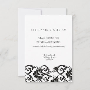 Schwarz-weiße Spitzen-Hochzeitsempfangskarte Einladung