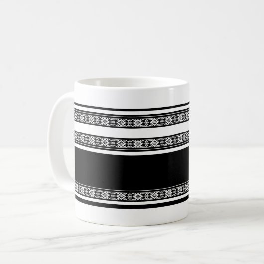 Schwarz-weiße Spitzenflechte und horizontale Strei Kaffeetasse (Vorderseite Links)