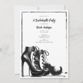 Schwarz-weiße Spitzenhöhe Boa Bachelorette Einladung (Vorderseite)