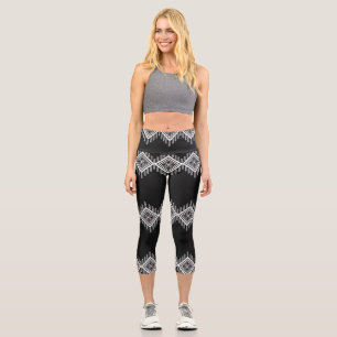 Schwarz-weiße Stammeskunst Capri Leggings