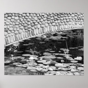 Schwarz-weiße Stone Bridge Lily Pond Poster