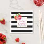 Schwarz, weiße Streifen, Aquarellfarben Blume Hoch Serviette (Beispiel)