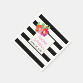 Schwarz, weiße Streifen, Aquarellfarben Blume Hoch Serviette (Ecke)