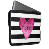 Schwarz + Weiße Streifen Aquarellfarben Laptopschutzhülle (Vorne Rechts)