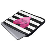 Schwarz + Weiße Streifen Aquarellfarben Laptopschutzhülle (Vorne Knopf)