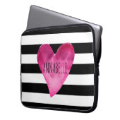 Schwarz + Weiße Streifen Aquarellfarben Laptopschutzhülle (Vorderseite Links)