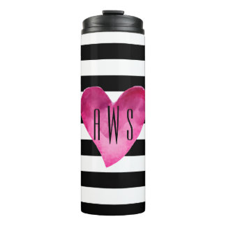 Schwarz + Weiße Streifen Aquarellfarben Thermosbecher