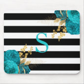 Schwarz-weiße Streifen aus türkisfarbenem Goldflor Mousepad (Vorne)