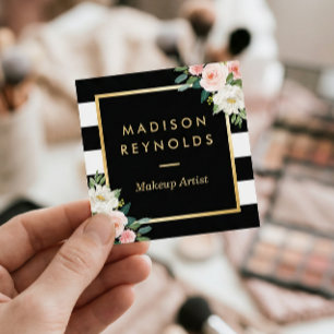 Schwarz-weiße Streifen aus weißer Blüte Quadratische Visitenkarte