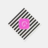 Schwarz-weiße Streifen, bedrucktes, rosafarbenes Q Serviette (Ecke)